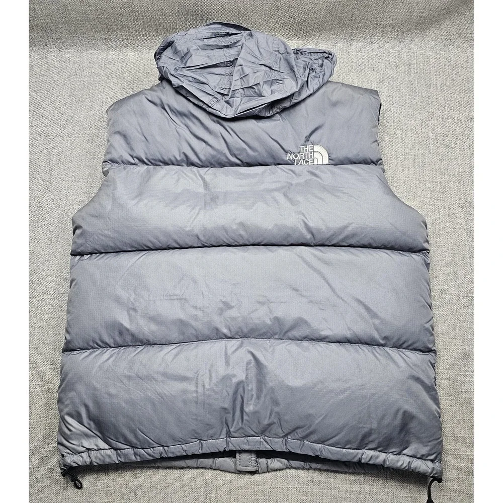 The North Face Vest Mens XL Gray 700 Goose Down Nuptse Puffer Hooded Full Zip